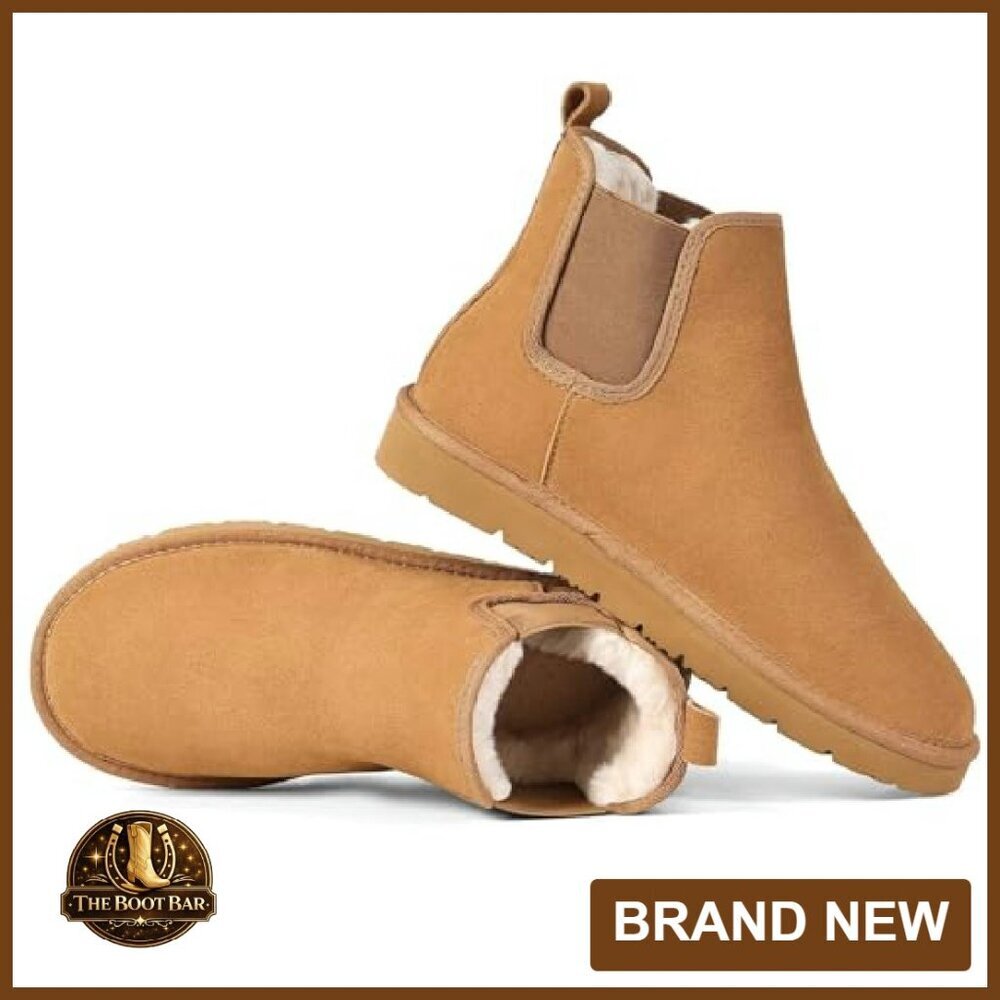 Women's Genuine Suede Chelsea Boots Winter Ankle Boots Non-Slip - Picture 2 of 7